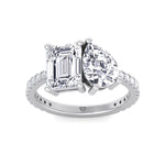 Evie - Emerald & Pear Shape Diamond Engagement Ring With Pave Band - Gem Jewelers Co