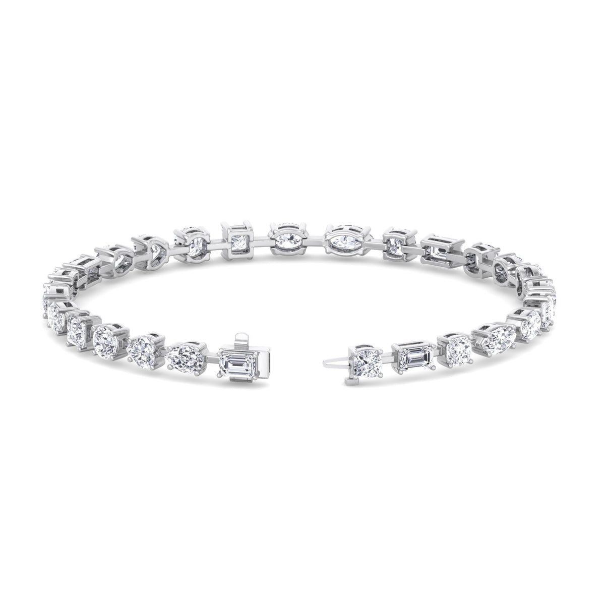 Multi-shape natural diamond tennis bracelet 14K white gold