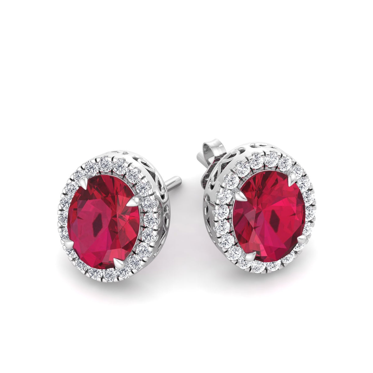 Cora - Oval Cut Ruby and Diamond Halo Earrings - Gem Jewelers Co
