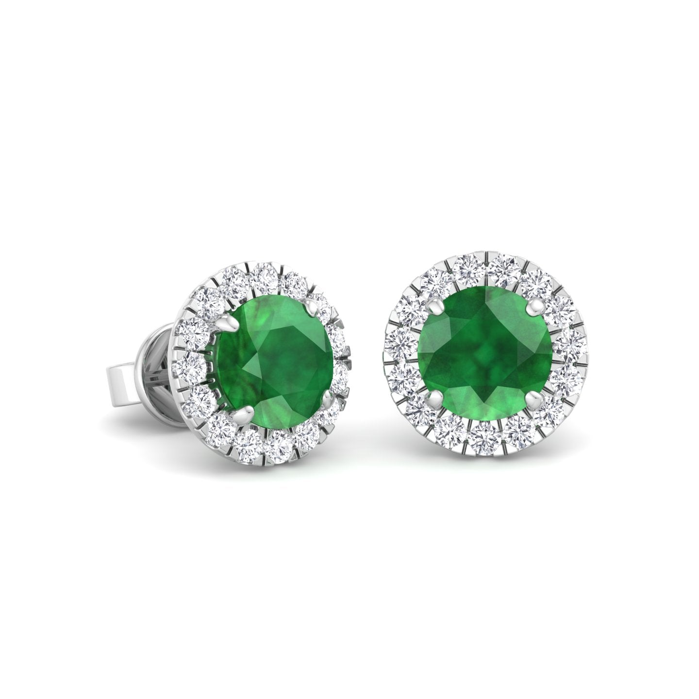 Safo - Round Cut Emerald & Diamond Halo Earrings - Gem Jewelers Co