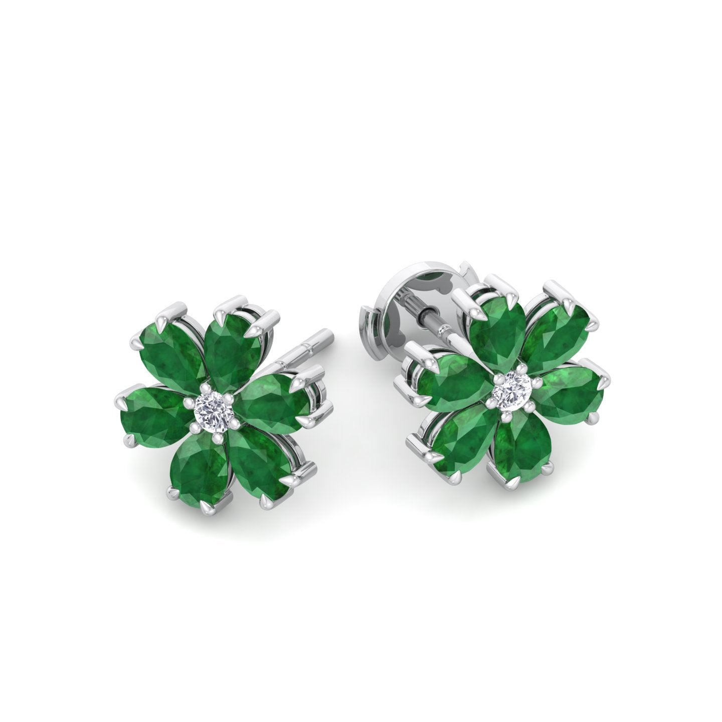 Favi - Pear Shaped Emerald & Diamond Cluster Earrings - Gem Jewelers Co