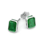 Chia - Emerald Cut Emerald Bezel Set Earrings - Gem Jewelers Co