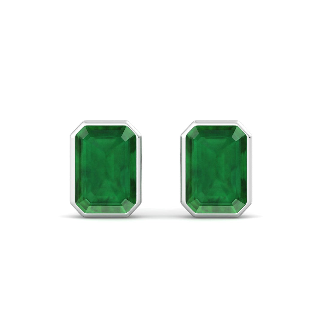 Chia - Emerald Cut Emerald Bezel Set Earrings