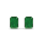 Chia - Emerald Cut Emerald Bezel Set Earrings - Gem Jewelers Co