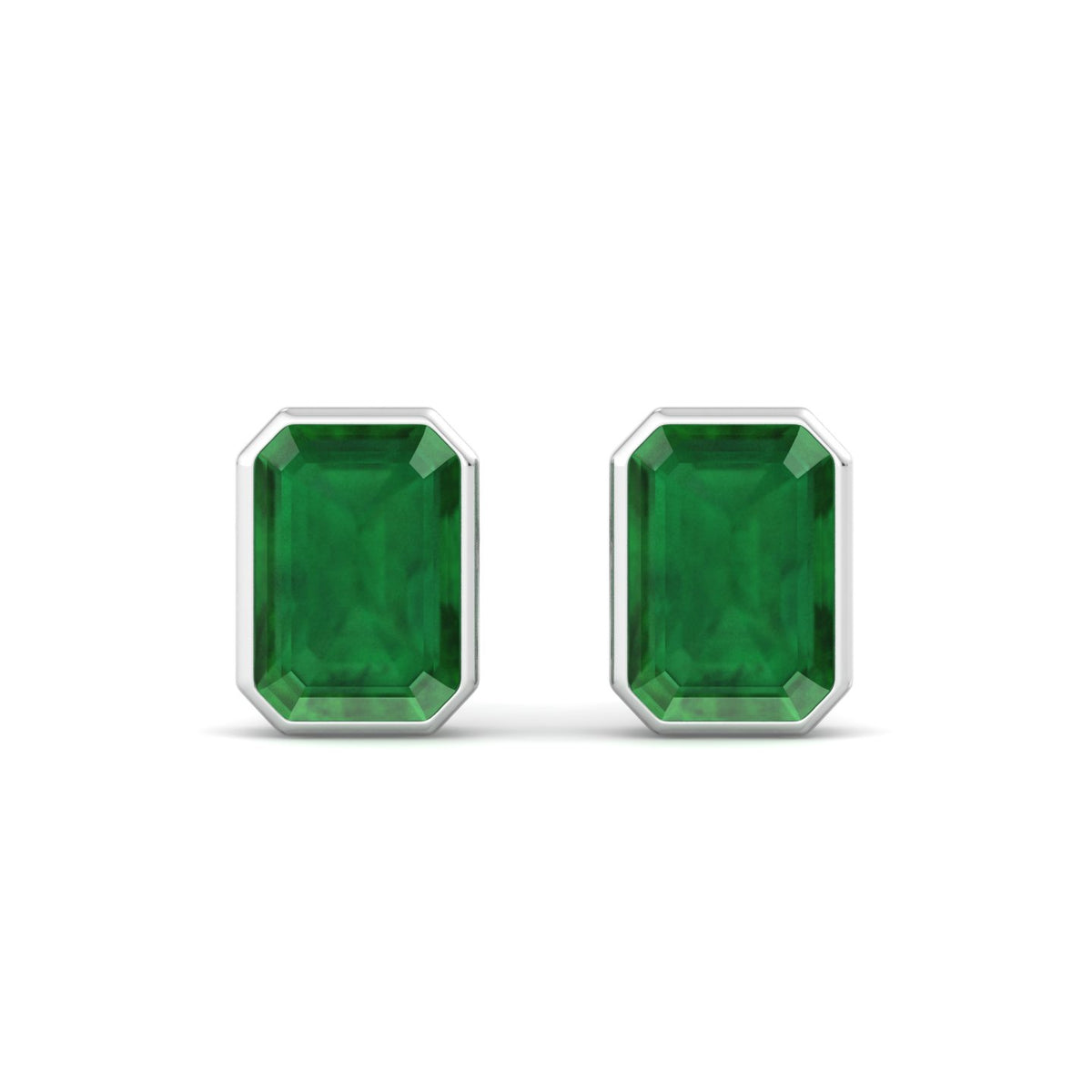 Chia - Emerald Cut Emerald Bezel Set Earrings - Gem Jewelers Co
