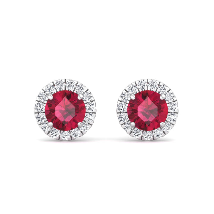 Tavo - Round Cut Ruby & Diamond Halo Earrings