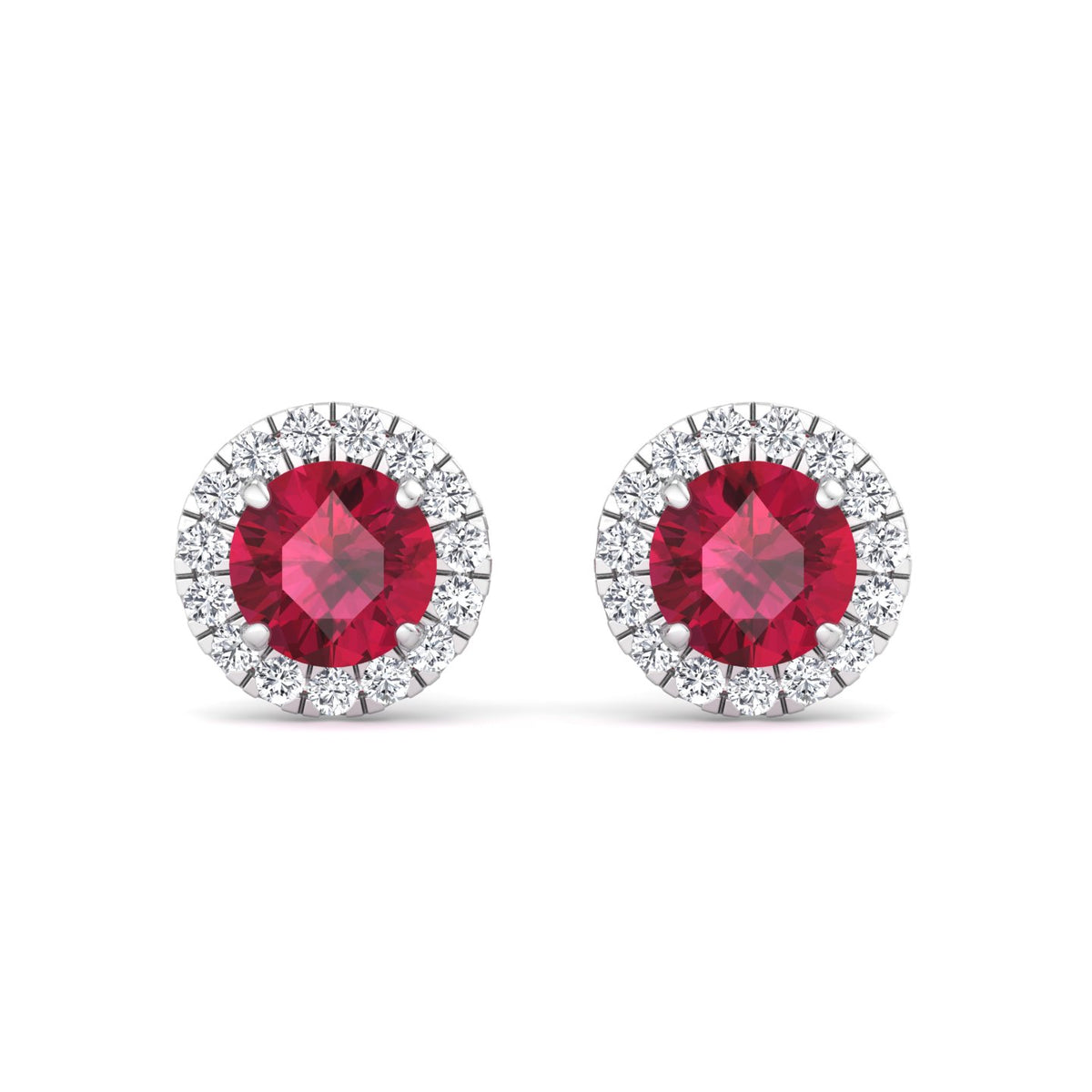 Tavo - Round Cut Ruby & Diamond Halo Earrings - Gem Jewelers Co