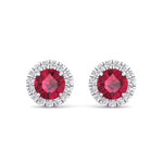 Tavo - Round Cut Ruby & Diamond Halo Earrings - Gem Jewelers Co