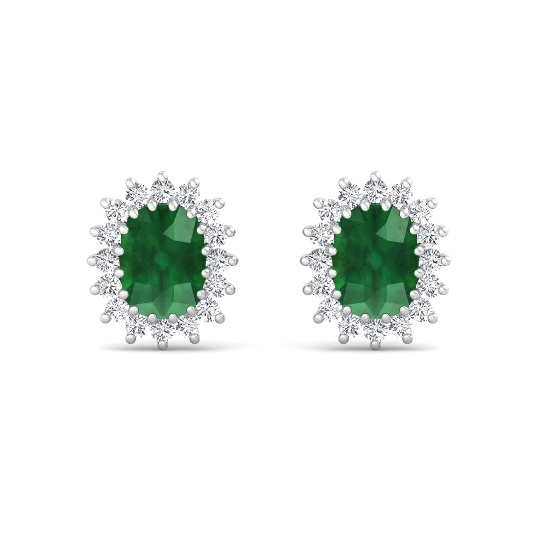 Pino - Oval Cut Emerald and Diamond Halo Flower Style Earrings - Gem Jewelers Co