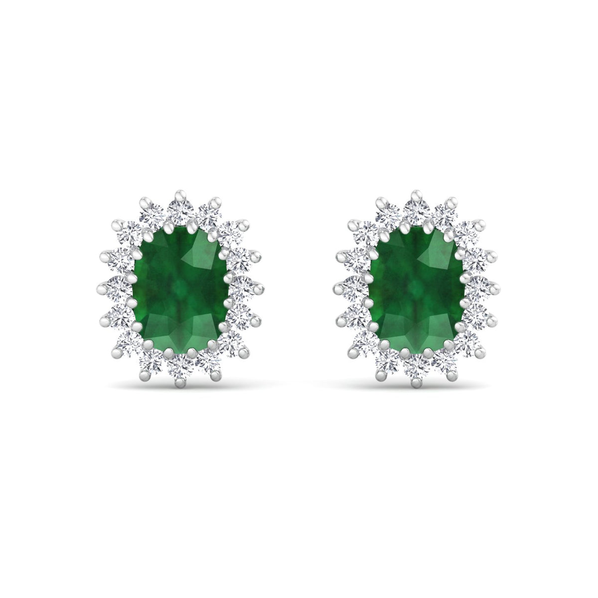 Pino - Oval Cut Emerald and Diamond Halo Flower Style Earrings - Gem Jewelers Co