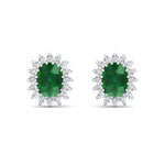 Pino - Oval Cut Emerald and Diamond Halo Flower Style Earrings - Gem Jewelers Co