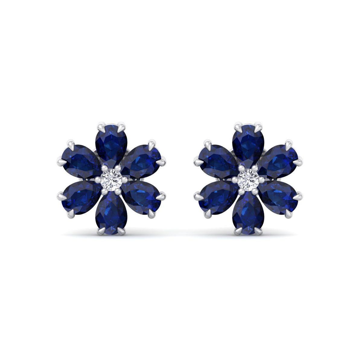Fiore - Pear Shaped Sapphire & Diamond Cluster Earrings - Gem Jewelers Co