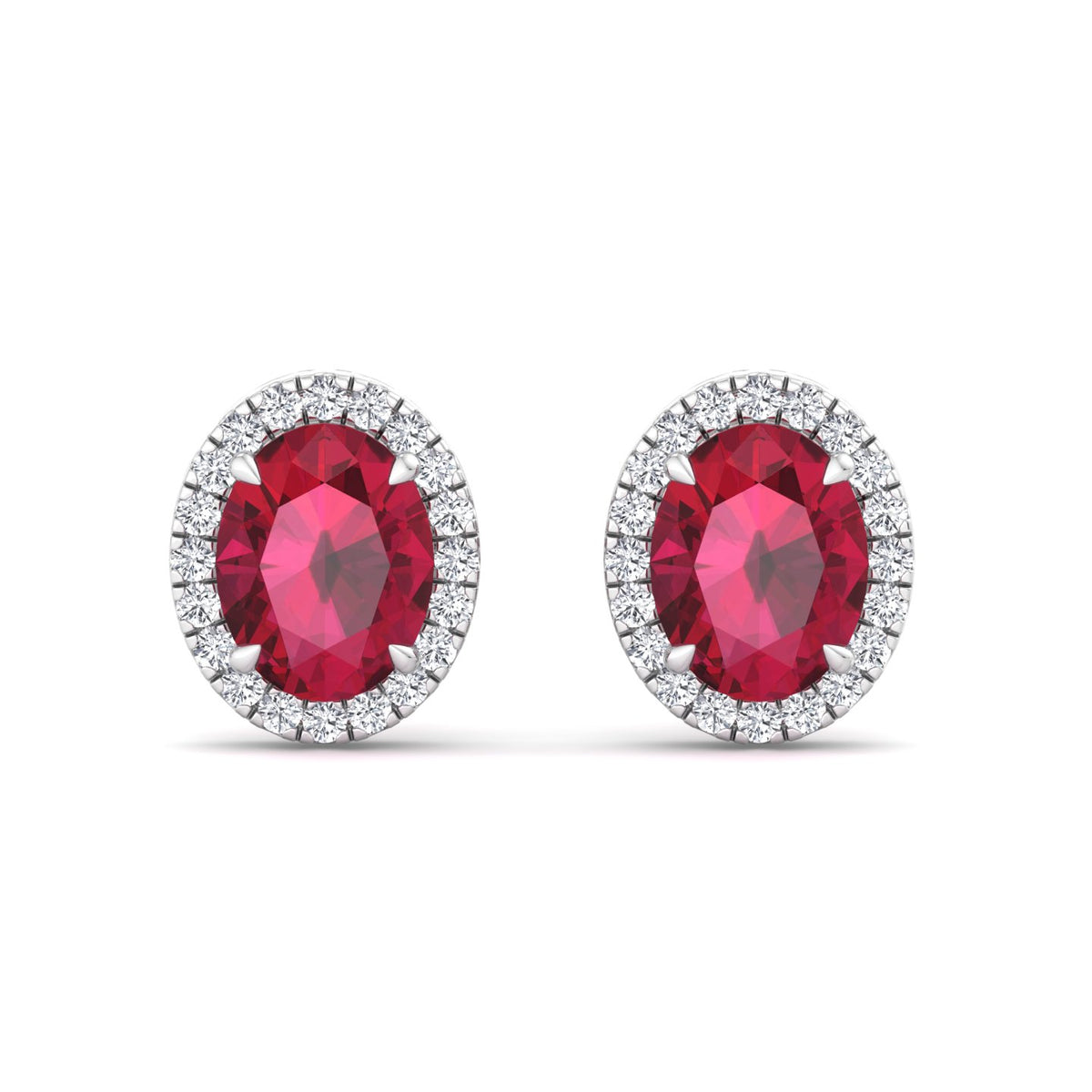 Cora - Oval Cut Ruby and Diamond Halo Earrings - Gem Jewelers Co