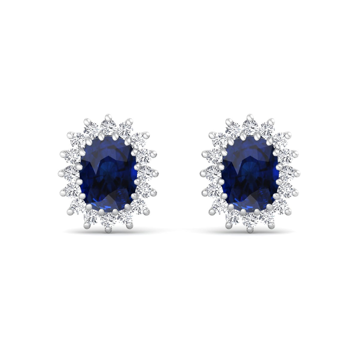 Cielo - Oval Cut Sapphire and Diamond Halo Flower Style Earrings - Gem Jewelers Co