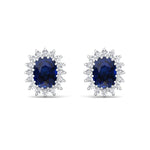 Cielo - Oval Cut Sapphire and Diamond Halo Flower Style Earrings - Gem Jewelers Co