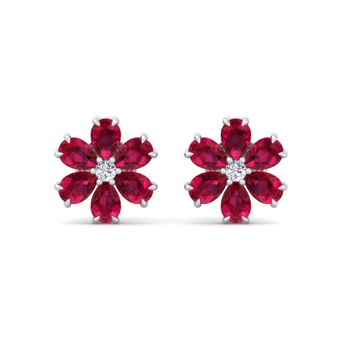 Otta - Pear Shaped Ruby & Diamond Cluster Earrings - Gem Jewelers Co