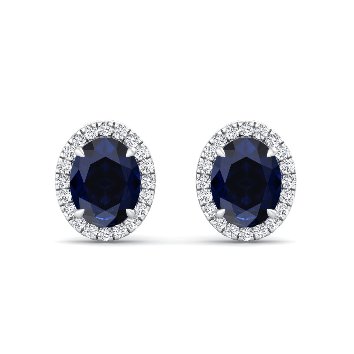 Acqua - Oval Cut Sapphire and Diamond Halo Earrings - Gem Jewelers Co