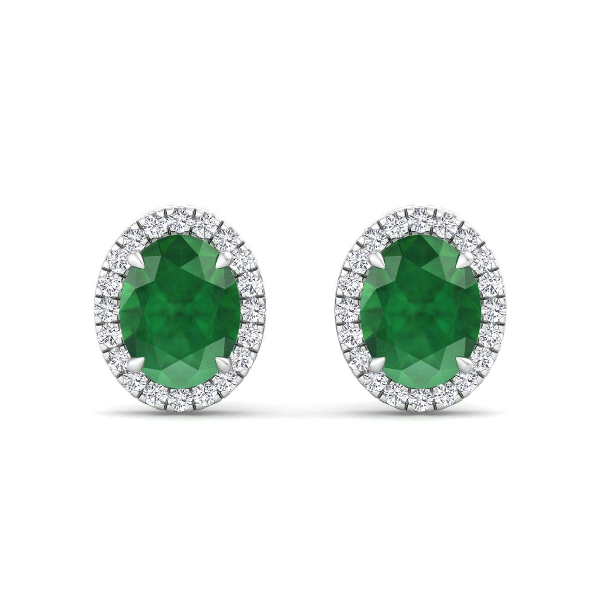 Foglia - Oval Cut Emerald and Diamond Halo Earrings - Gem Jewelers Co