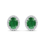 Foglia - Oval Cut Emerald and Diamond Halo Earrings - Gem Jewelers Co