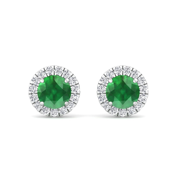 Safo - Round Cut Emerald & Diamond Halo Earrings - Gem Jewelers Co