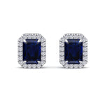 Calcolo - Emerald Cut Sapphire and Diamond Halo Earrings - Gem Jewelers Co