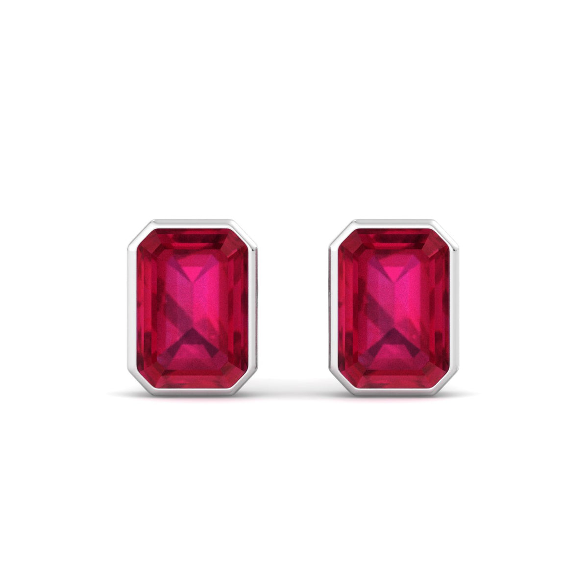 Cilie - Emerald Cut Ruby Bezel Set Earrings - Gem Jewelers Co