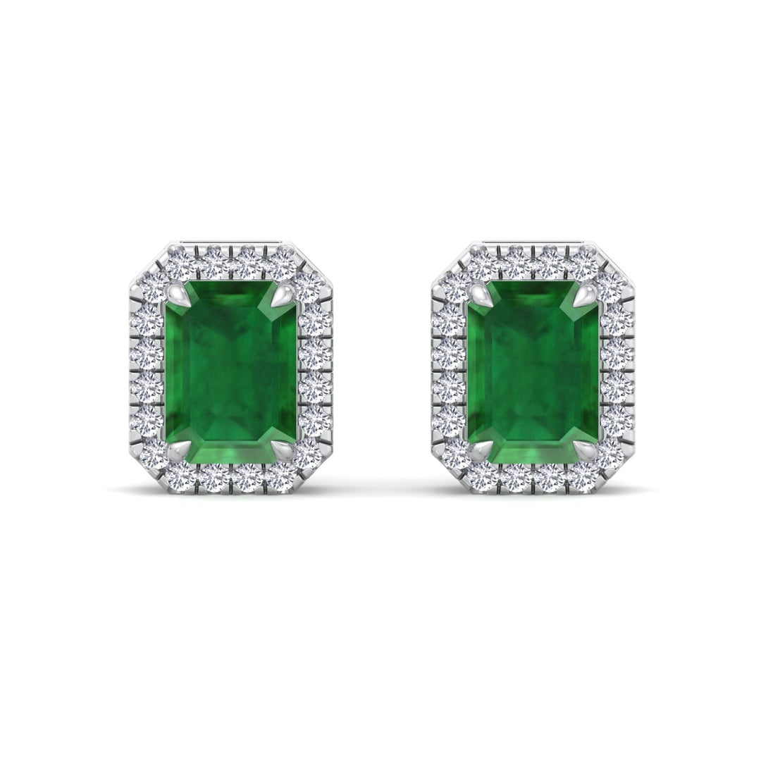 Genio - Emerald Cut Green Emerald Diamond Halo Earrings - Gem Jewelers Co