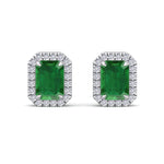 Genio - Emerald Cut Green Emerald Diamond Halo Earrings - Gem Jewelers Co