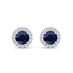 Tiber - Round Cut Blue Sapphire & Diamond Halo Earrings - Gem Jewelers Co