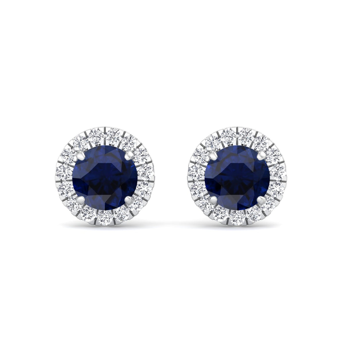 Tiber - Round Cut Blue Sapphire & Diamond Halo Earrings - Gem Jewelers Co
