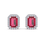 Fuoco - Emerald Cut Ruby and Diamond Halo Earrings - Gem Jewelers Co