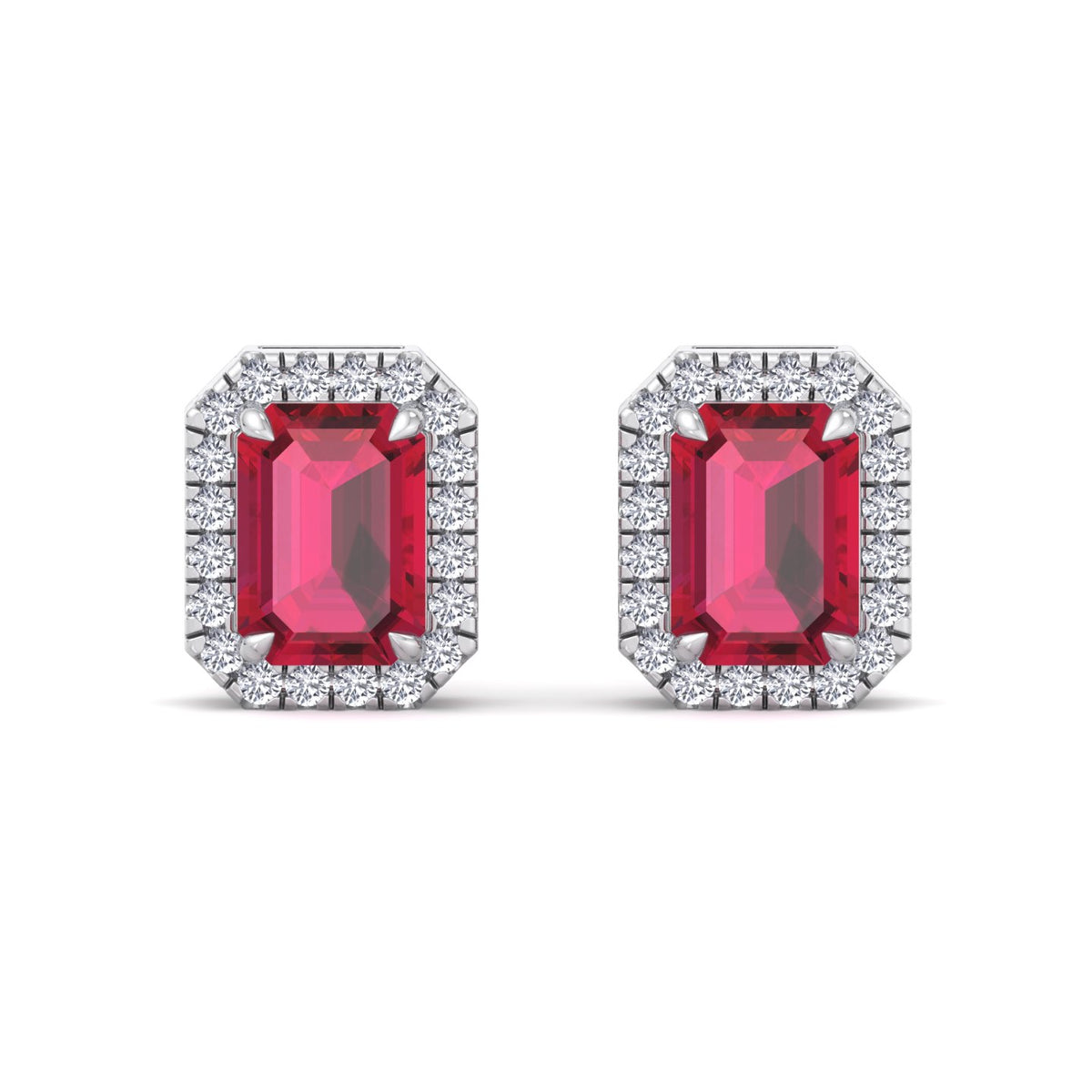 Fuoco - Emerald Cut Ruby and Diamond Halo Earrings - Gem Jewelers Co