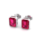 Cilie - Emerald Cut Ruby Bezel Set Earrings - Gem Jewelers Co