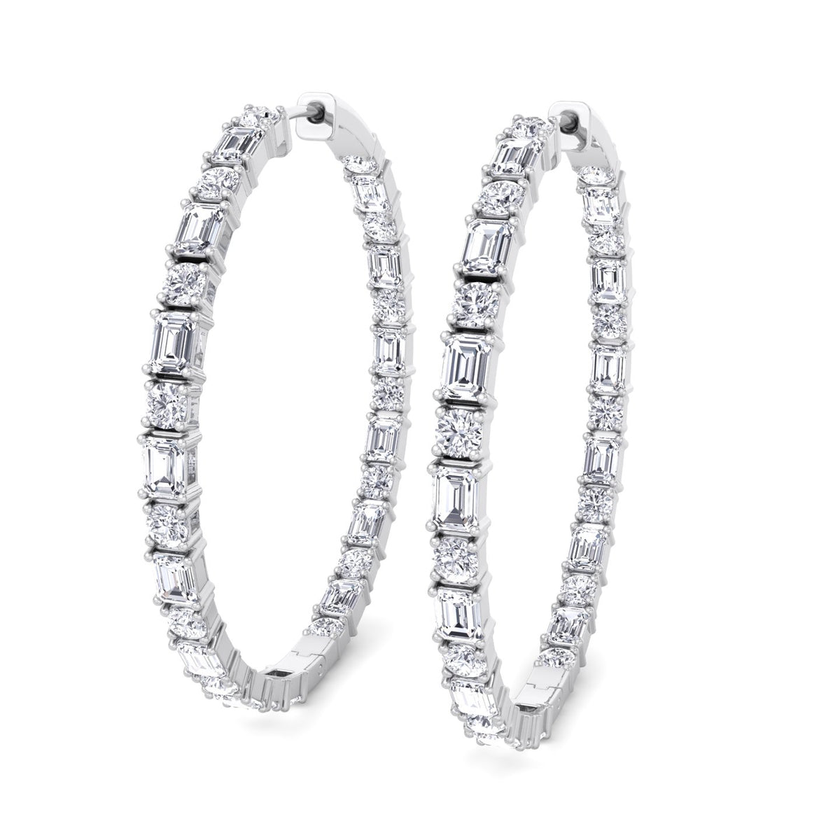 Altaire - Emerald and Round Cut Eternity Hoops - Gem Jewelers Co
