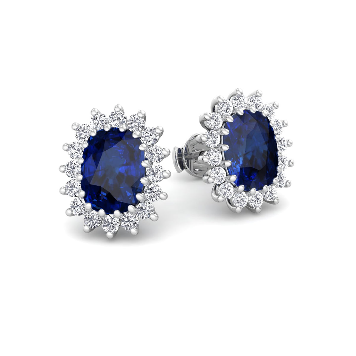 Cielo - Oval Cut Sapphire and Diamond Halo Flower Style Earrings - Gem Jewelers Co