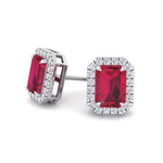 Fuoco - Emerald Cut Ruby and Diamond Halo Earrings - Gem Jewelers Co