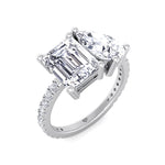 Evie - Emerald & Pear Shape Diamond Engagement Ring With Pave Band - Gem Jewelers Co