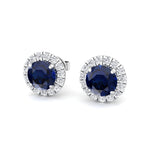 Tiber - Round Cut Blue Sapphire & Diamond Halo Earrings - Gem Jewelers Co