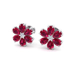 Otta - Pear Shaped Ruby & Diamond Cluster Earrings - Gem Jewelers Co