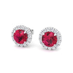 Tavo - Round Cut Ruby & Diamond Halo Earrings - Gem Jewelers Co