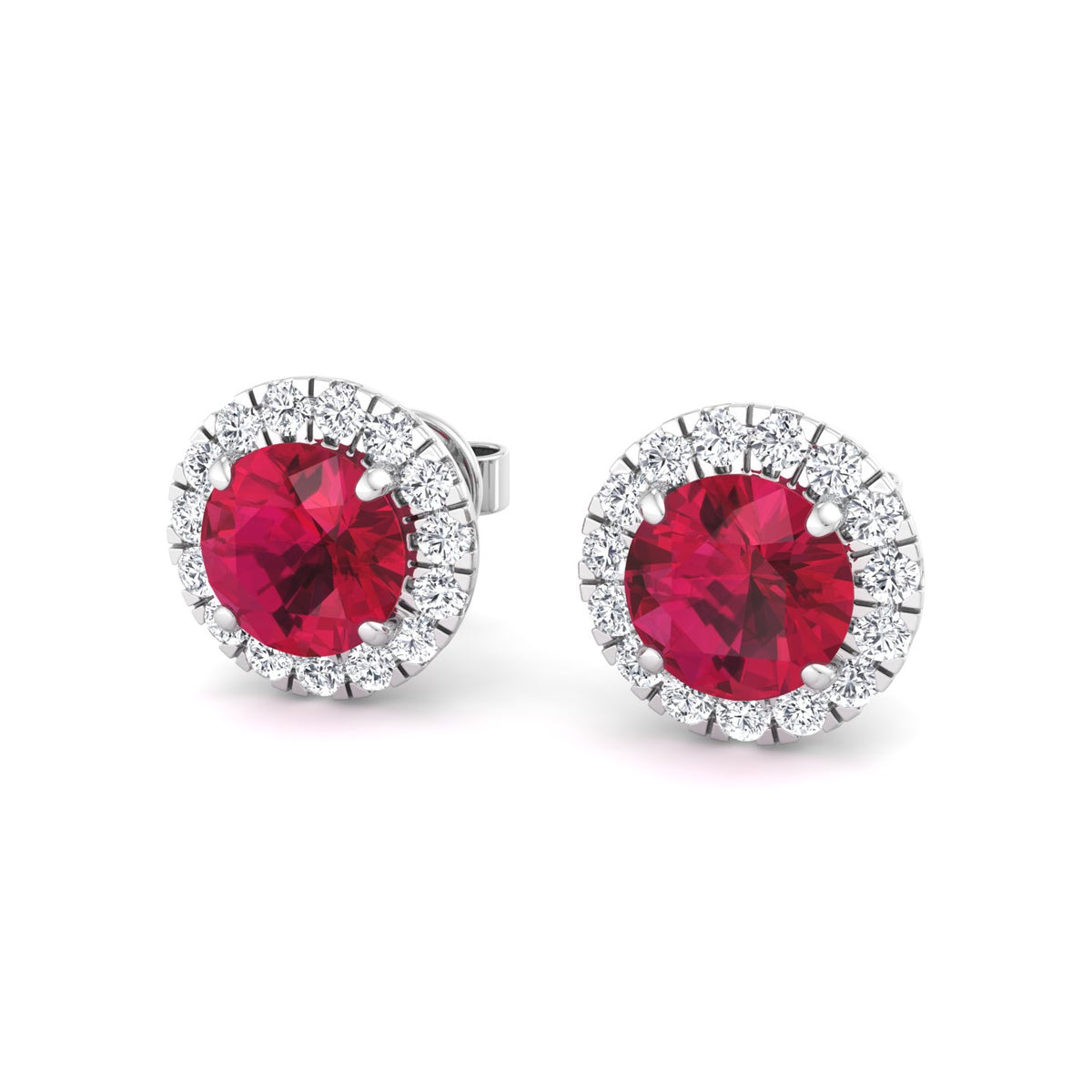 Tavo - Round Cut Ruby & Diamond Halo Earrings - Gem Jewelers Co