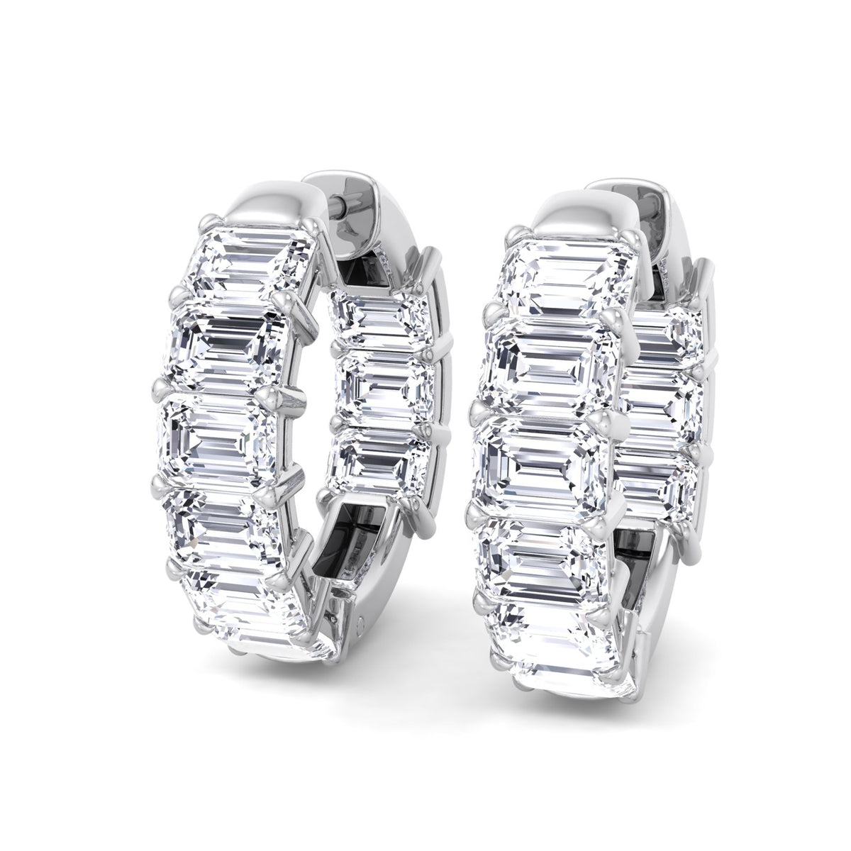 Escudo - 6.35 Carat Emerald Cut Diamond Inside Out Hoops - Gem Jewelers Co