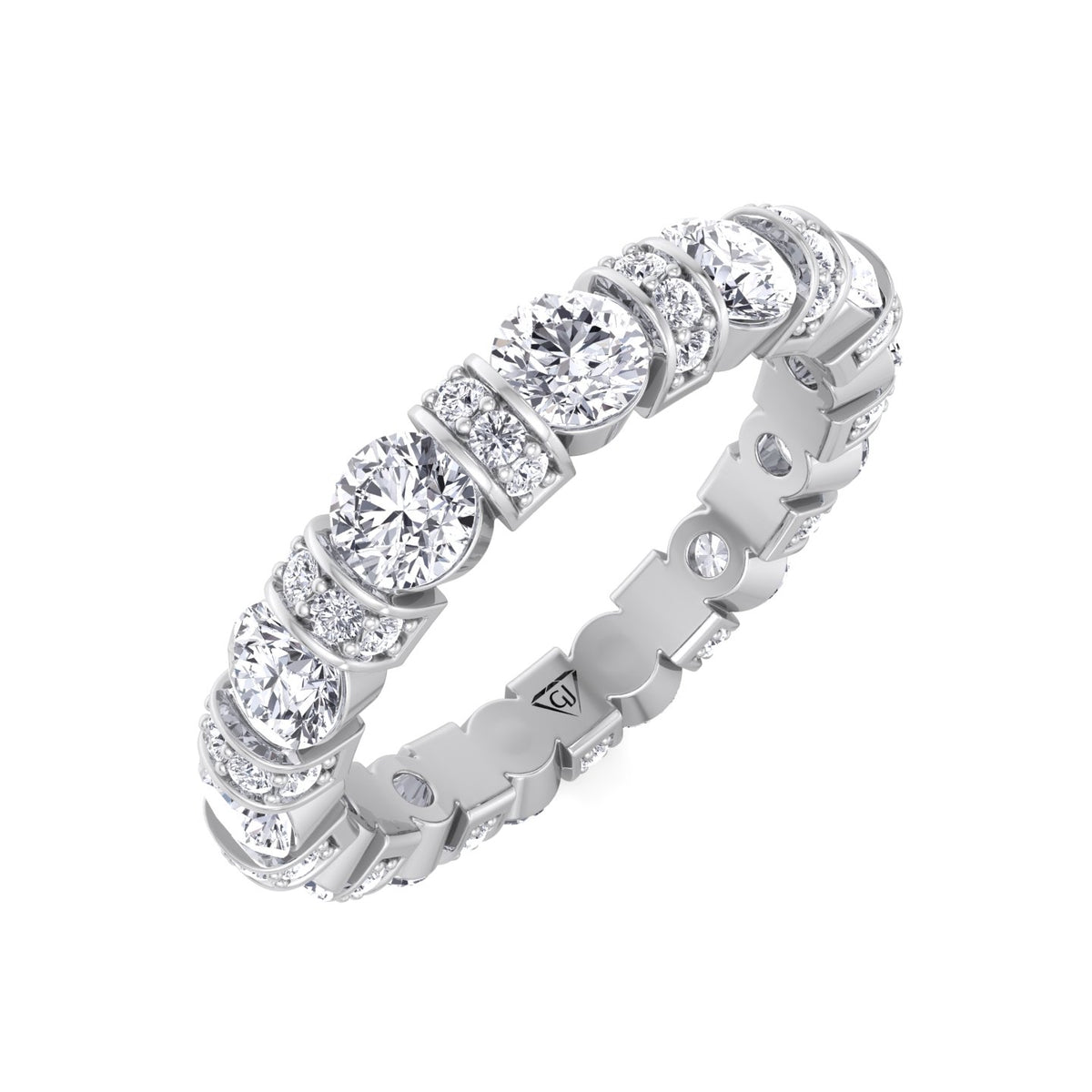 round-cut-diamond-in-a-bar-set-eternity-band-with-pave-accents-in-solid-white-gold