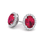 Cora - Oval Cut Ruby and Diamond Halo Earrings - Gem Jewelers Co