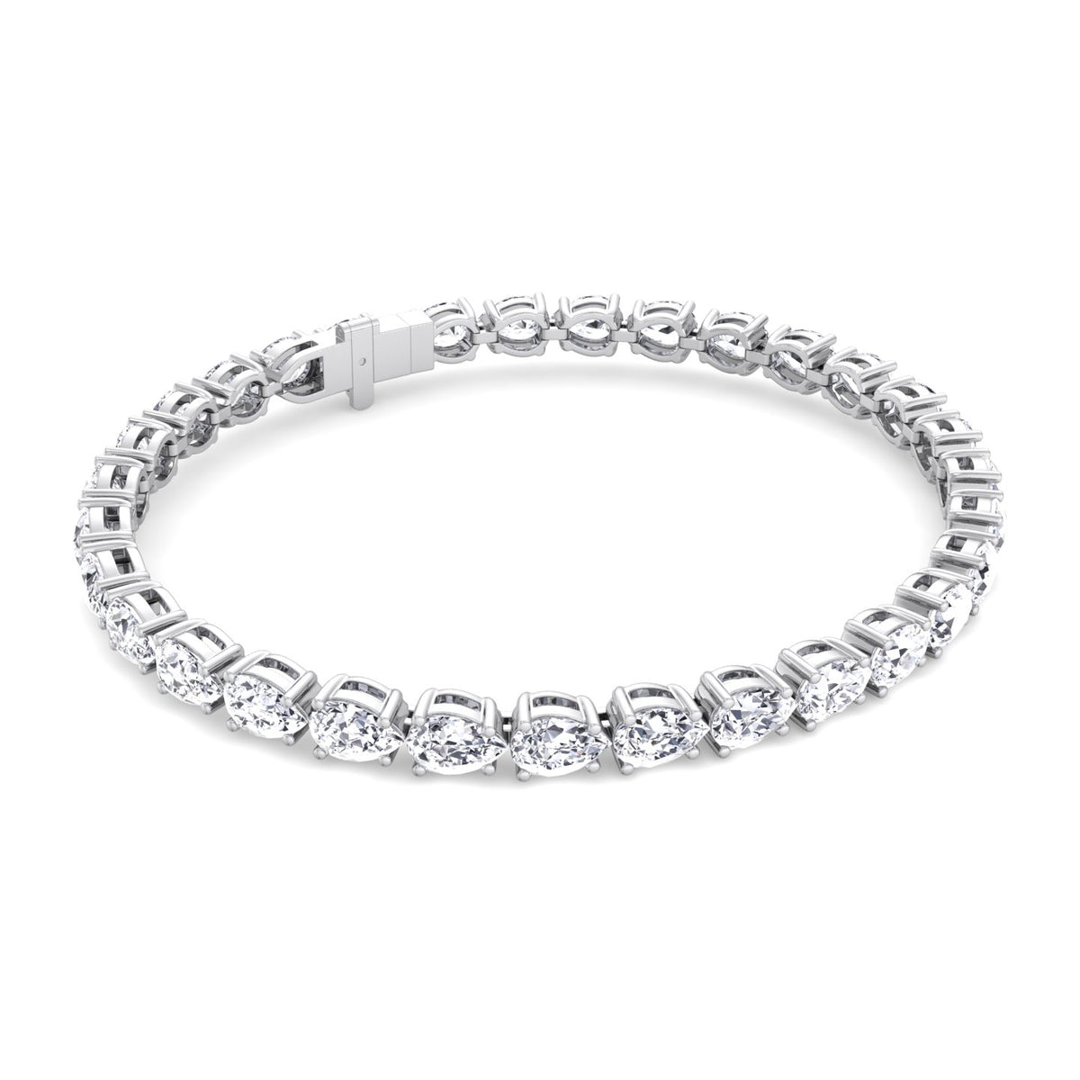 Pear shape East to West diamond tennis bracelet 14K white gold

