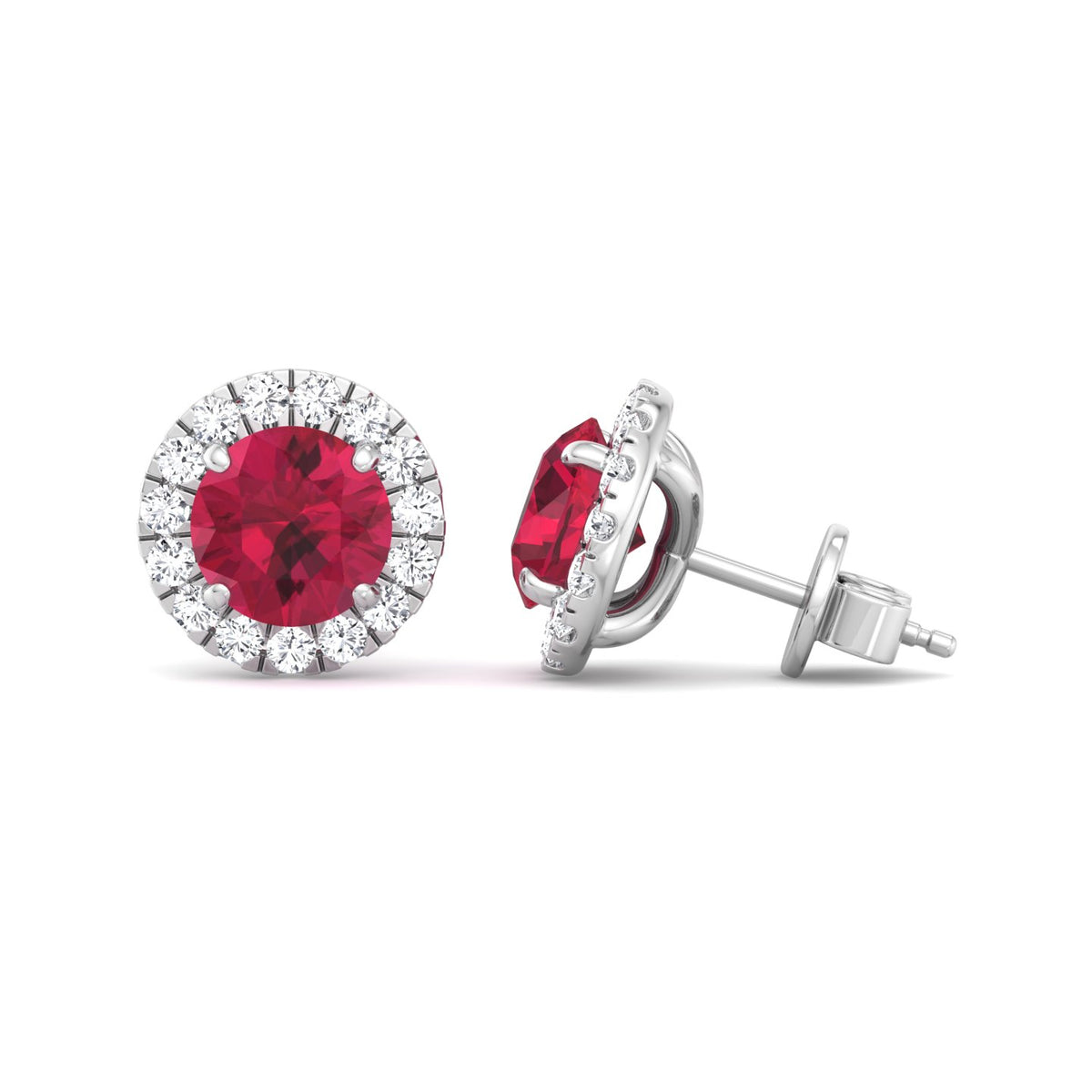 Tavo - Round Cut Ruby & Diamond Halo Earrings - Gem Jewelers Co
