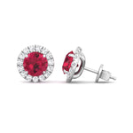 Tavo - Round Cut Ruby & Diamond Halo Earrings - Gem Jewelers Co