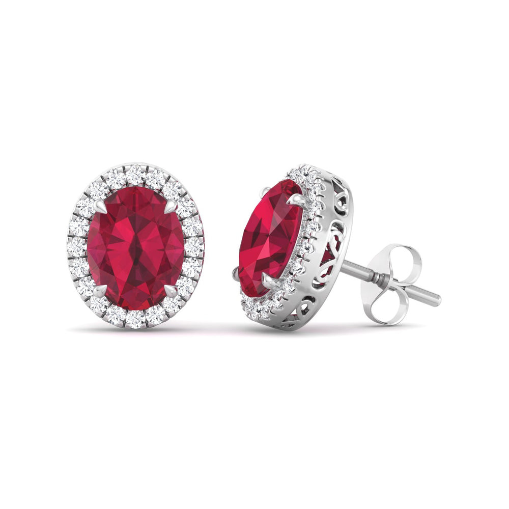 Cora - Oval Cut Ruby and Diamond Halo Earrings - Gem Jewelers Co