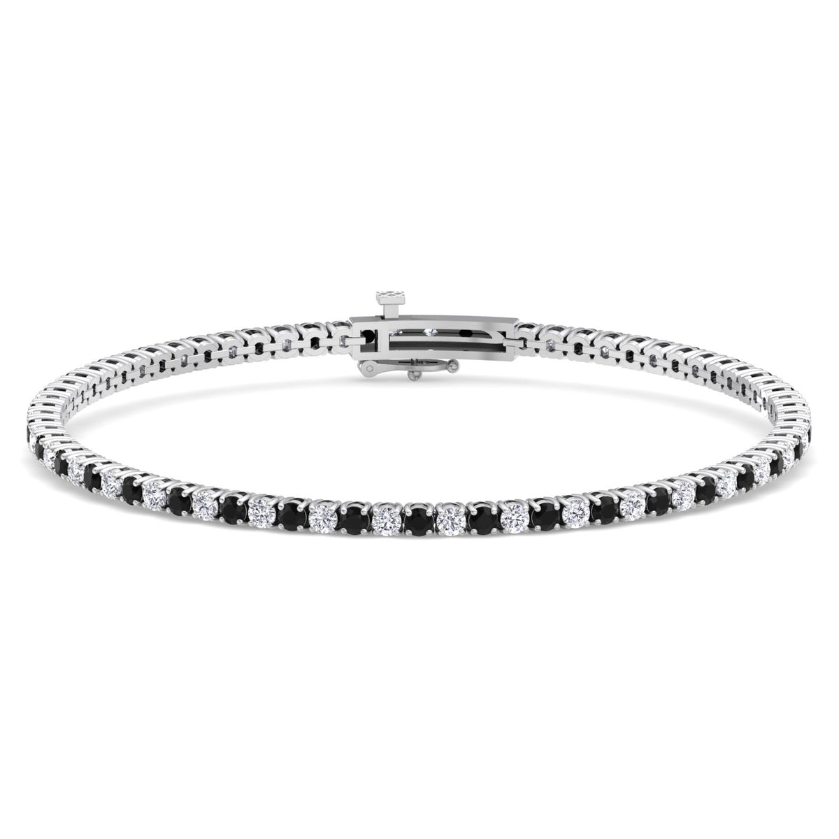 Black and white diamond tennis bracelet 14K white gold