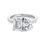 Evie - Emerald & Pear Shape Diamond Engagement Ring With Pave Band - Gem Jewelers Co